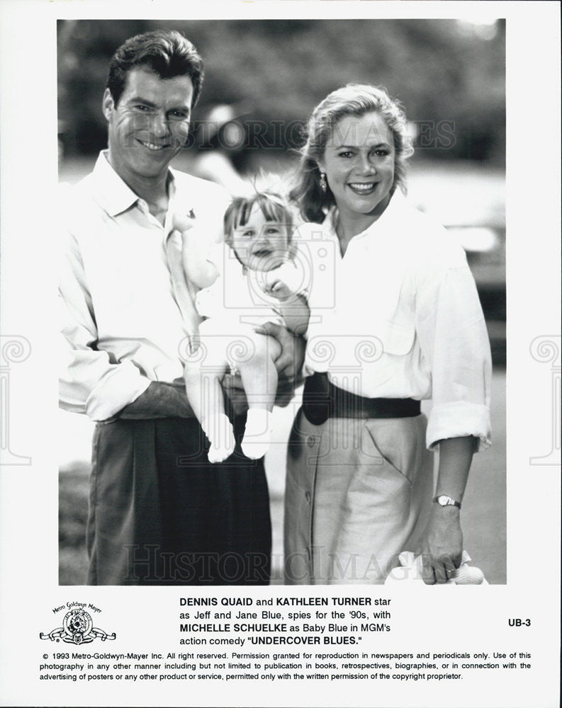 1993 Press Photo Undercover Blues Dennis Quaid Kathleen Turner Michelle Schuelke - Historic Images