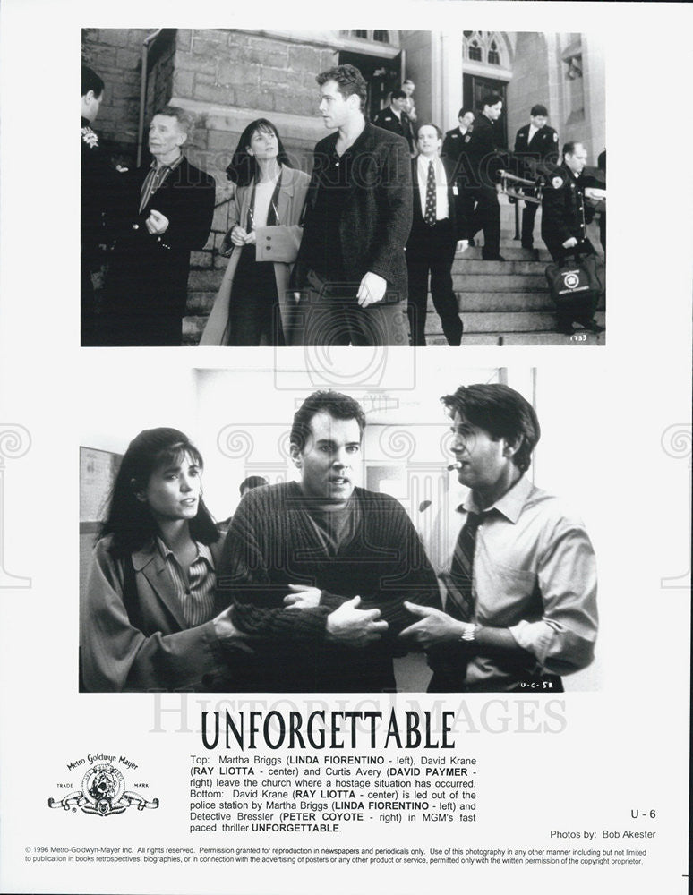 1996 Press Photo Unforgettable Linda Fiorentino Ray Liotta David Paymer Peter - Historic Images