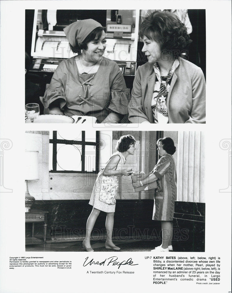 1992 Press Photo &quot;Used People&quot; Kathy Bates,Shirley MacLaine - Historic Images