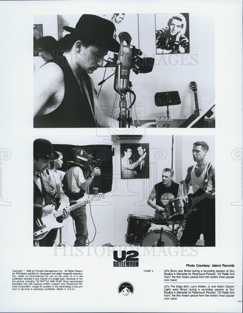 1988 Press Photo Bono Adam Clayton The Edge Larry Mullen Jr U2 RATTLE AND HUM - Historic Images