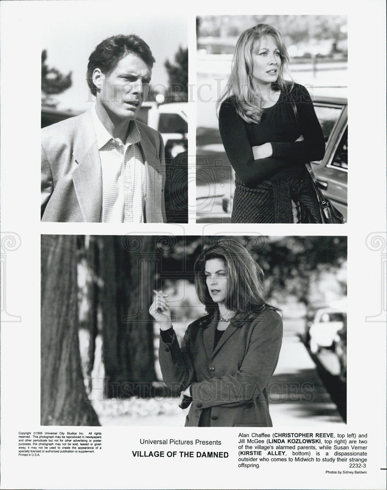 1995 Press Photo of Christopher Reeve, Linda Kozlowski in "Village of the Damned - Historic Images