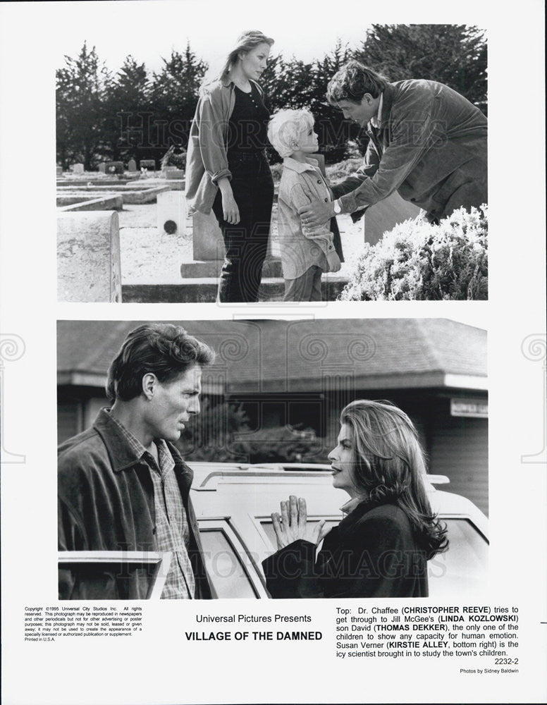 1995 Press Photo of Christopher Reeve &amp; Kirstie Alley in &quot;Village of the Damned&quot; - Historic Images