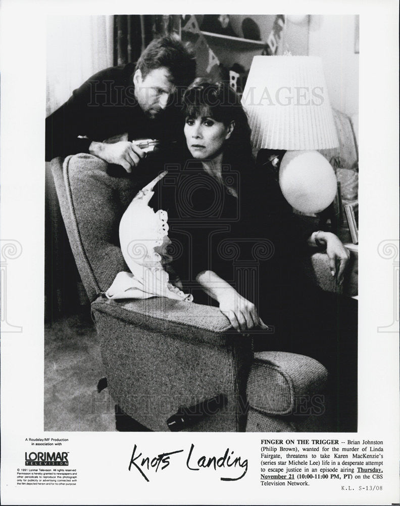 1991 Press Photo Actors Philip Brown And Michele Lee Star In &quot;Knots Landing&quot; - Historic Images
