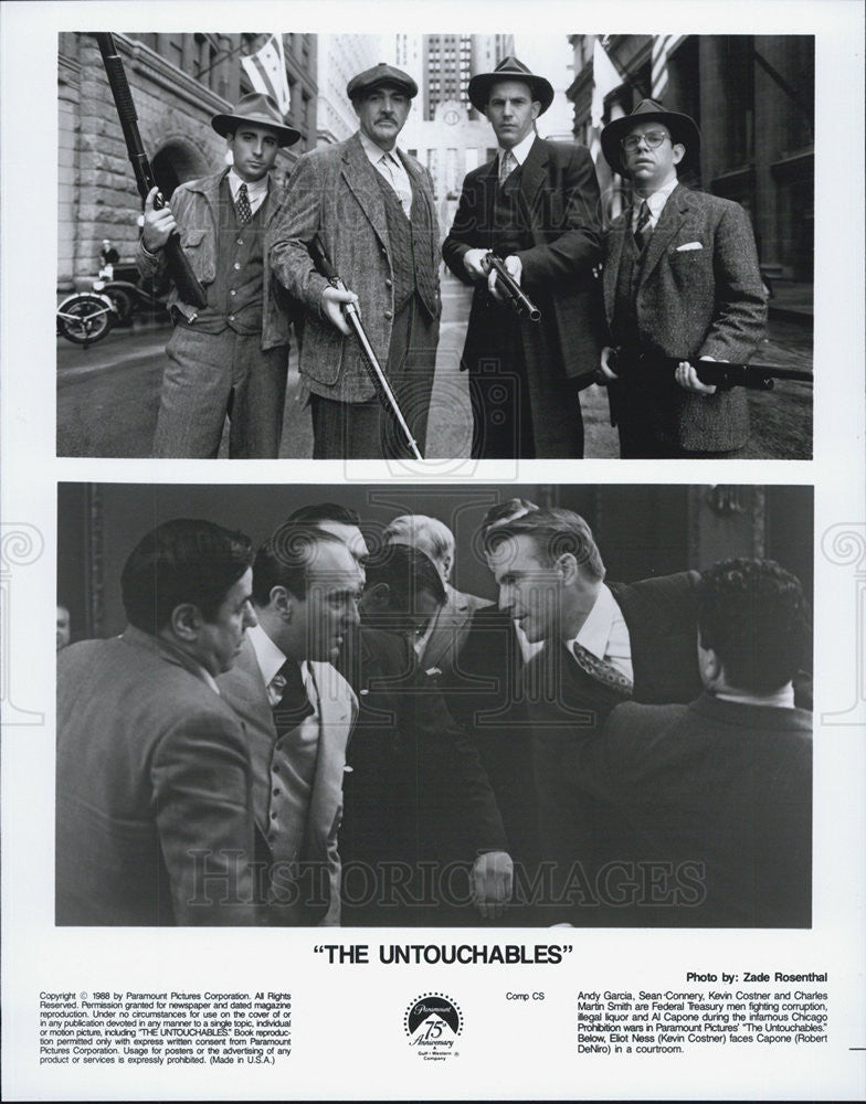 1987 Press Photo Andy Garcia Sean Connery Kevin Costner &quot;The Untouchables&quot; Cast - Historic Images