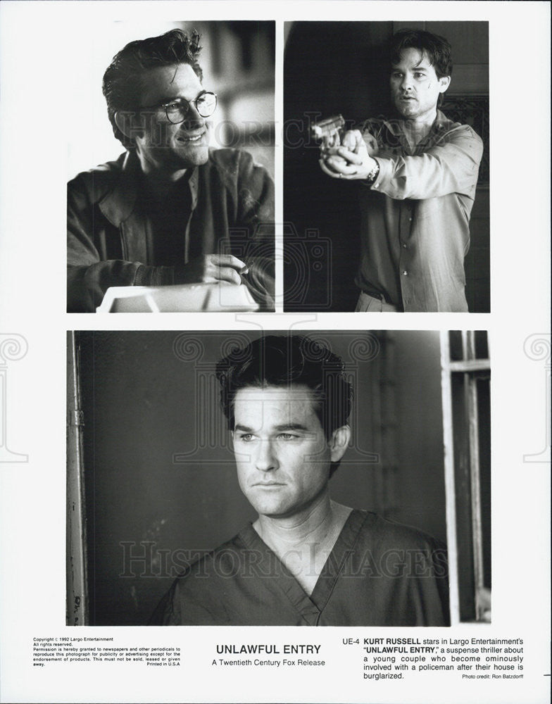 1992 Press Photo Actor Kurt Russell Starring In "Unlawful Entry" - Historic Images