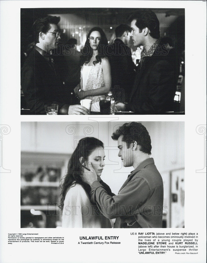 1992 Press Photo Actors Ray Liotta, Madeleine Stowe And Kurt Russell - Historic Images