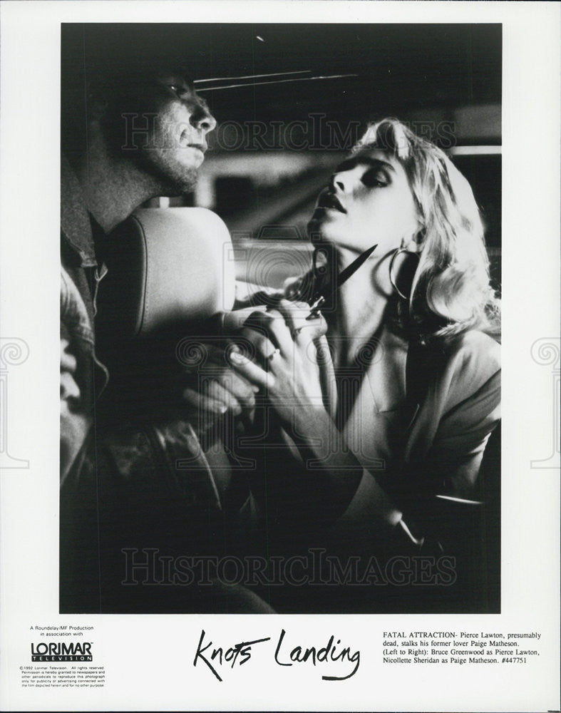 1992 Press Photo &quot;Knots Landing&quot; Scene Bruce Greenwood Nicollette Sheridan - Historic Images
