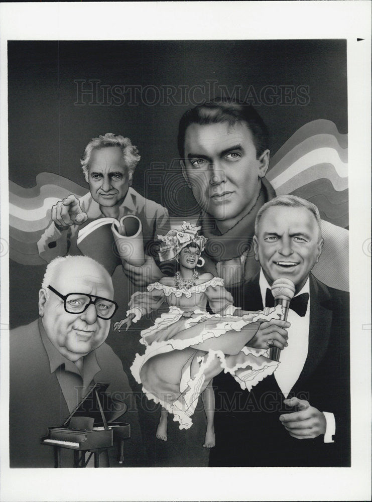 1983 Press Photo Actor Virgil Thomson, Elia Kazan, James Stewart, and Frank - Historic Images