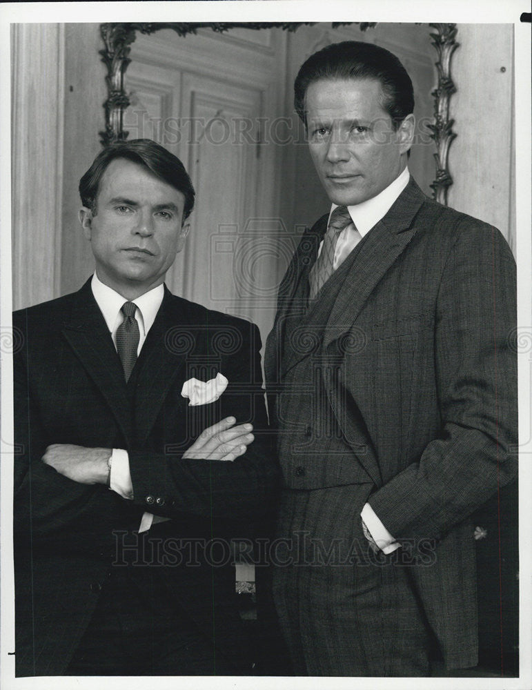 1985 Press Photo Actor Sam Neill, and Peter Strauss - Historic Images