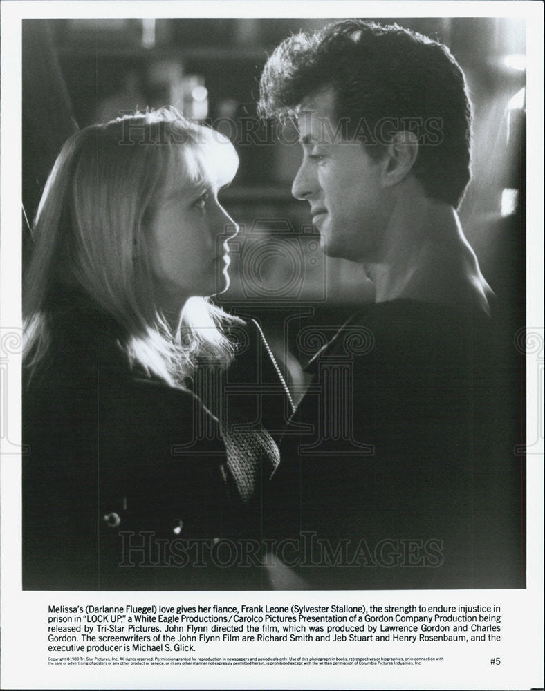 1989 Press Photo Film Lock Up Sylvester Stallone Darlanne Fluegel - Historic Images