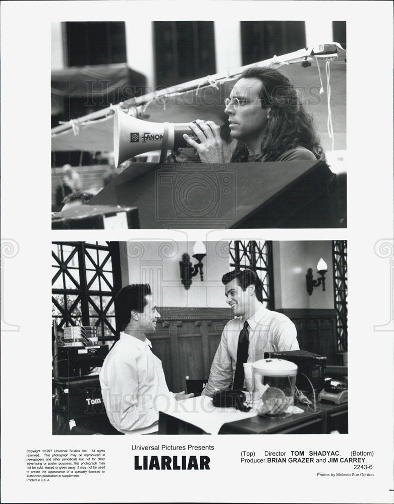 1997 Press Photo Movie Liar Liar Tom Shadyac Brain Grazer Jim Carrey - Historic Images