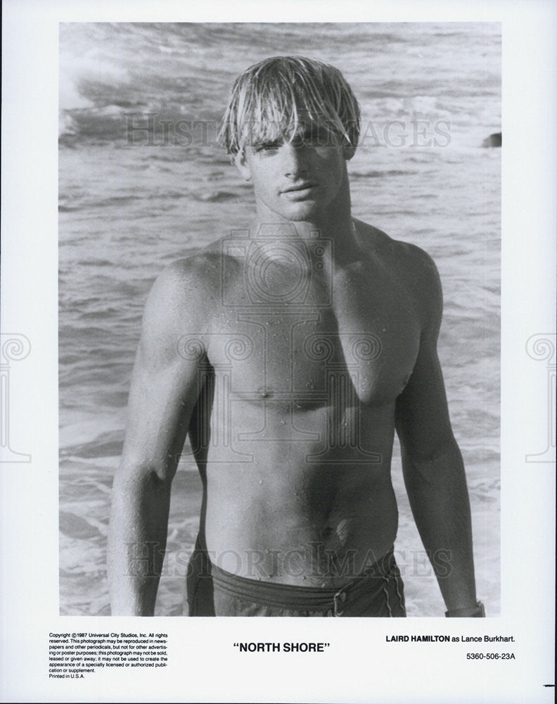 1987 Press Photo of Actor Laird Hamilton as Lance Burkhart stars in North Shore. - Historic Images