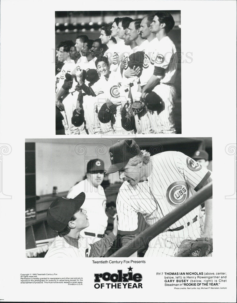 1993 Press Photo Thomas Ian Nicholas &amp; Gary Busey &quot;Rookie of the Year&quot; - Historic Images