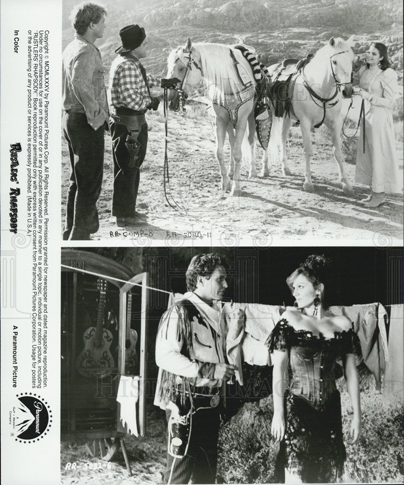 1985 Press Photo Tom Berenger,GW Bailey,Marilu Henner in "Rustler's Rhapsody" - Historic Images