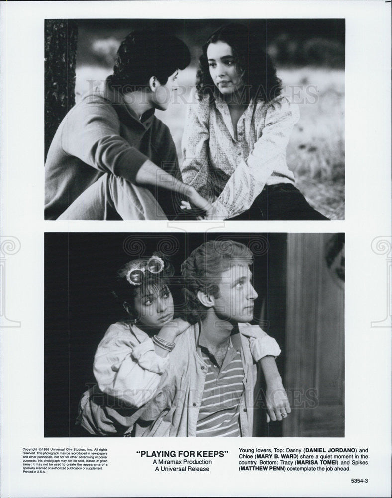 1986 Press Photo Daniel Jordano Mary B Ward Marisa Tomei PLAYING FOR KEEPS - Historic Images