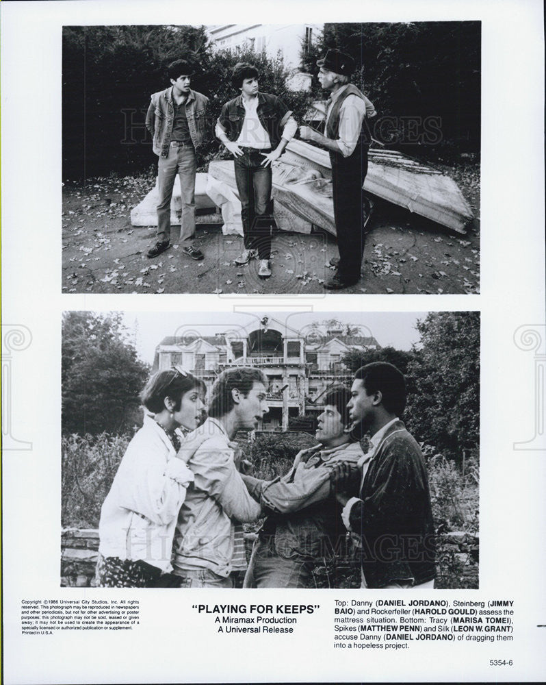 1986 Press Photo Daniel Jordano Jimmy Baio Harold Gould PLAYING FOR KEEPS - Historic Images