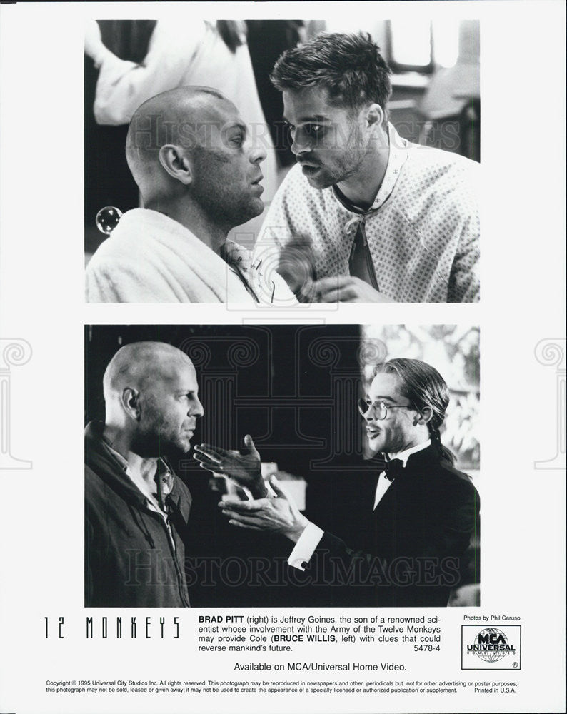 1995 Press Photo Actors Brad Pitt And Bruce Willis Starring In "12 Monkeys" - Historic Images