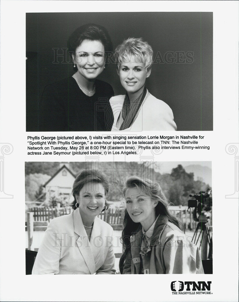 1995 Press Photo &quot;Spotlight with Phyllis George&quot; and Lorrie Morgan,Jane Seymour - Historic Images