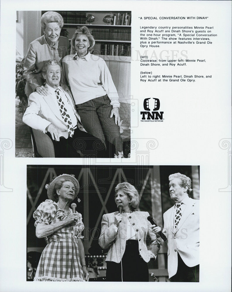 1976 Press Photo Host Dinah Shore  &amp; Minnie Pearl,Roy Acuff, at Grand Ol Opry - Historic Images