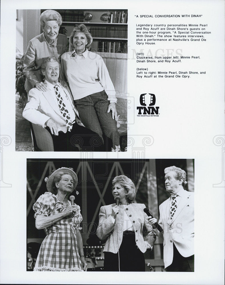 1976 Press Photo Host Dinah Shore at Grand ol Opry Minnie Pearl,Roy Acuff - Historic Images