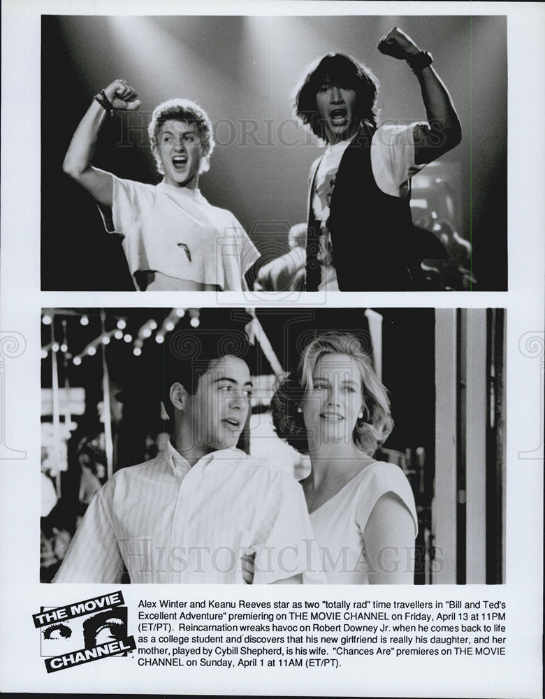 Press Photo of two movies featured in The movie Chanel. Chance are & Bills & Ted - Historic Images