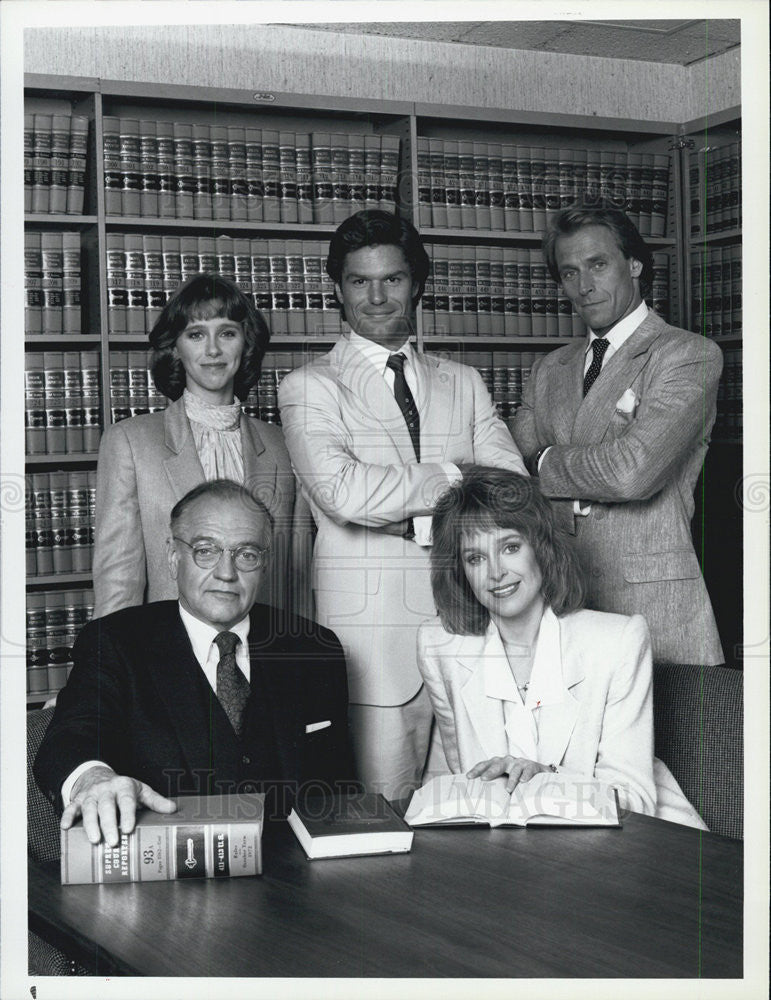 1986 Press Photo &quot;L.A. Law&quot; Michele Greene,Harry Hamlin,Corbin Bernsen - Historic Images