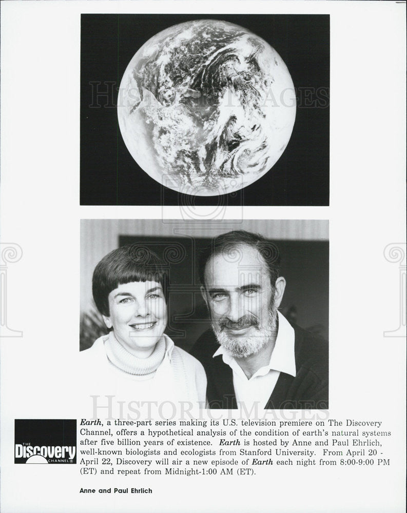 1996 Press Photo Ann &amp; Paul Ehrlich host &quot;Earth&quot; on Discovery Channel - Historic Images