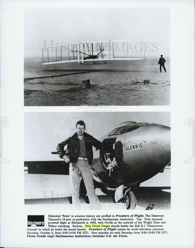 Press Photo Disney&#39;s Frontiers of Flight Chuck Yeager and airplanes - Historic Images