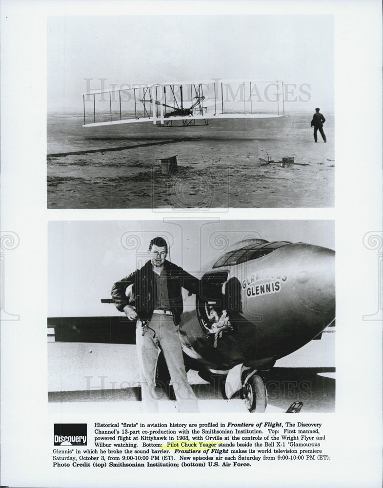 Press Photo Disney's Frontiers of Flight Chuck Yeager and airplanes - Historic Images