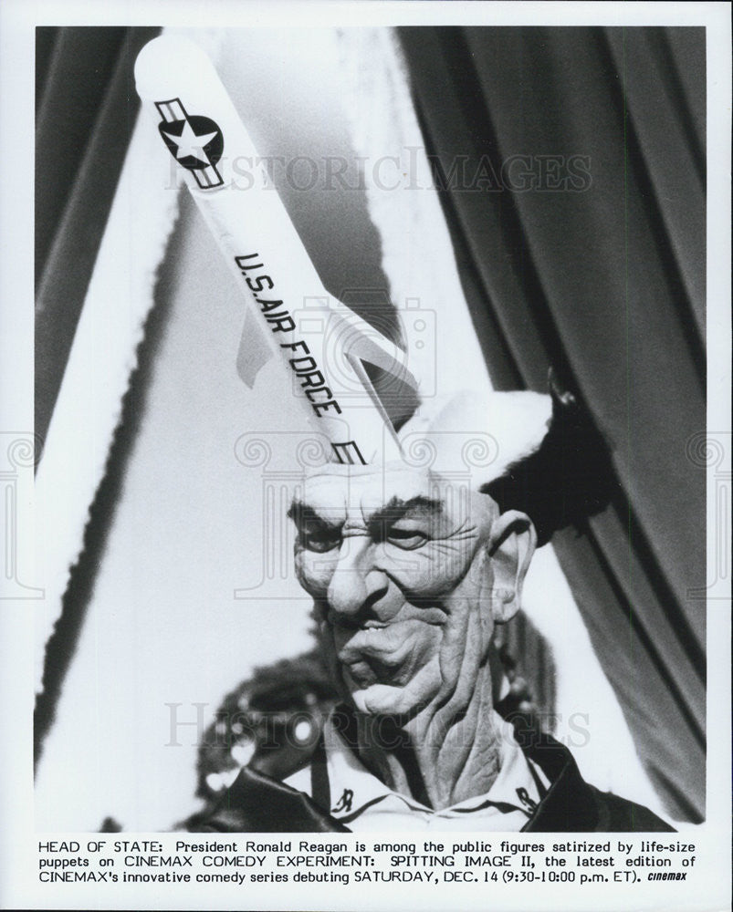 Press Photo Pres Ronald Reagan puppet in Cinemax Spitting Image II comedy - Historic Images