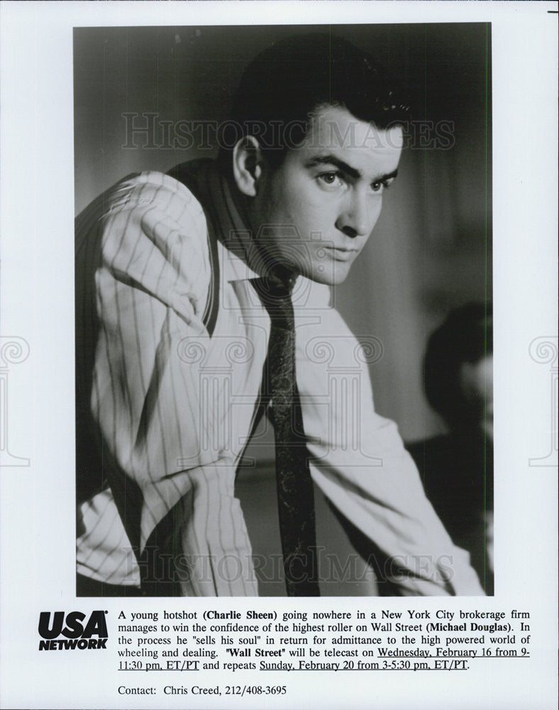 1987 Press Photo Charlie Sheen in &quot;Wall Street&quot; - Historic Images