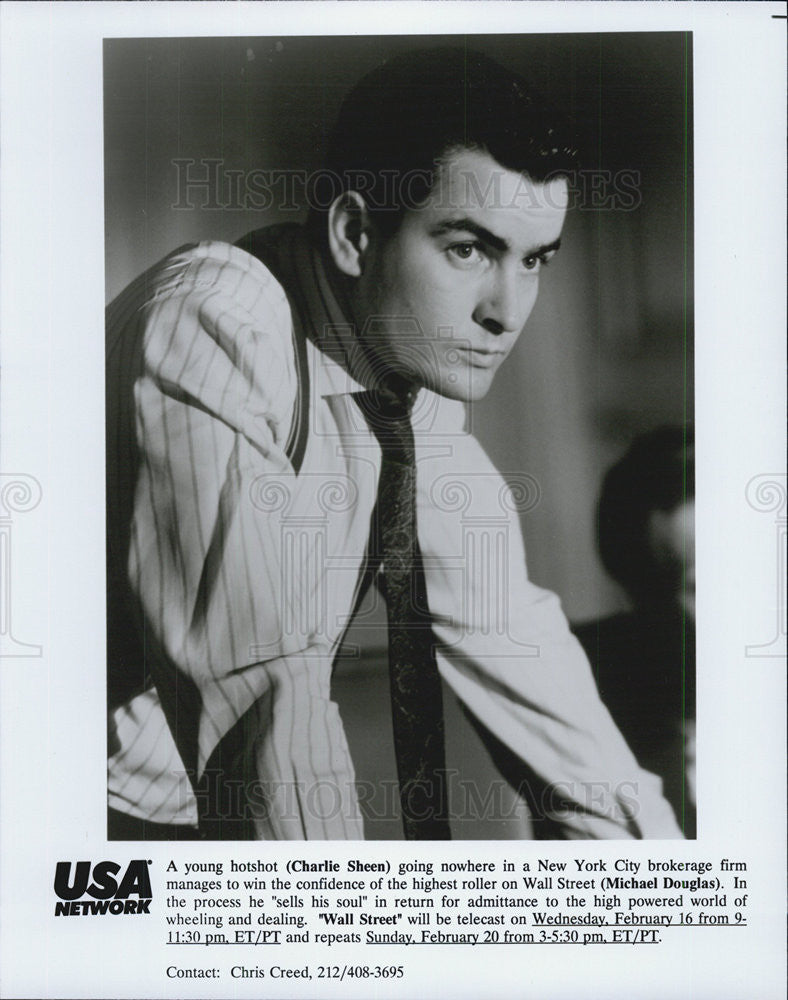 1987 Press Photo Charlie Sheen in "Wall Street" - Historic Images