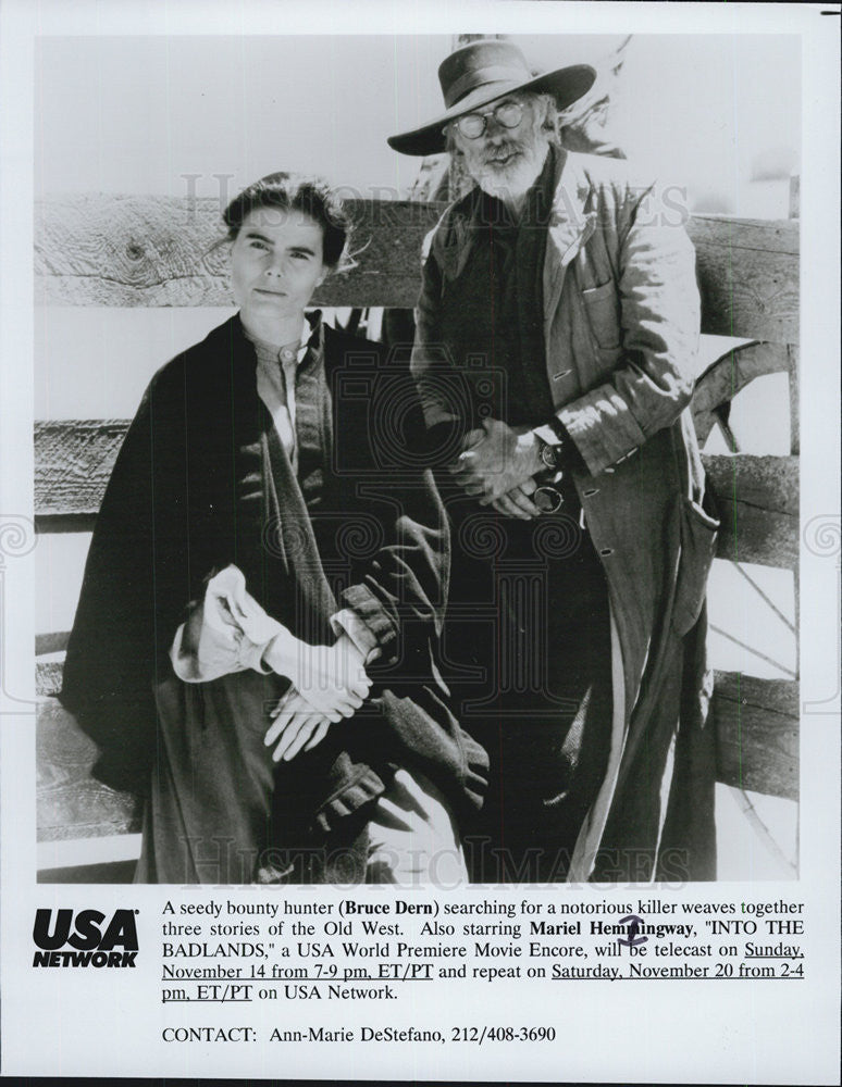 1991 Press Photo Into the Badlands Bruce Dern Mariel Hemingway - Historic Images