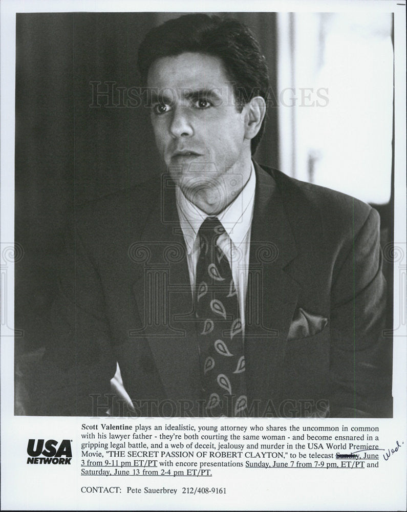 1992 Press Photo Scott Valentine in &quot;The Secret Passion of Robert Clayton&quot; - Historic Images