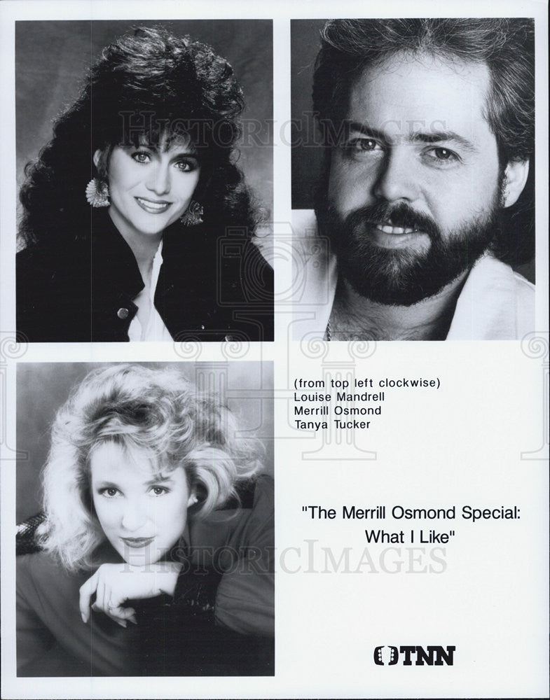 1990 Press Photo Louise Mandrell, Merrill Osmond &amp; Tanya Tucker on &quot;The Merrill - Historic Images