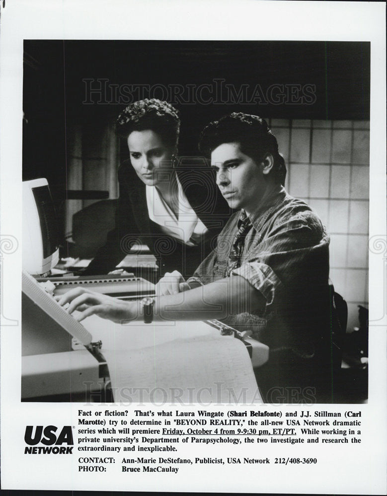 1991 Press Photo Carl Marotte &amp; Shari Belafonte on &quot;Beyond Reality&quot; - Historic Images