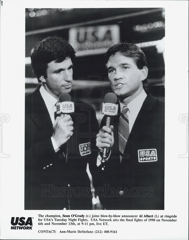 1990 Press Photo Sean O&#39;Grady &amp; Al Albert on USA&#39;s Tuesday Night Fights. - Historic Images