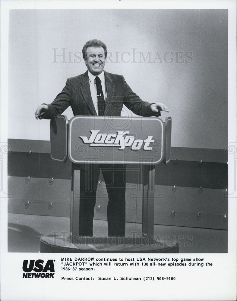 1986 Press Photo Mike Darrow host &quot;Jackpot&quot; on USA network. - Historic Images