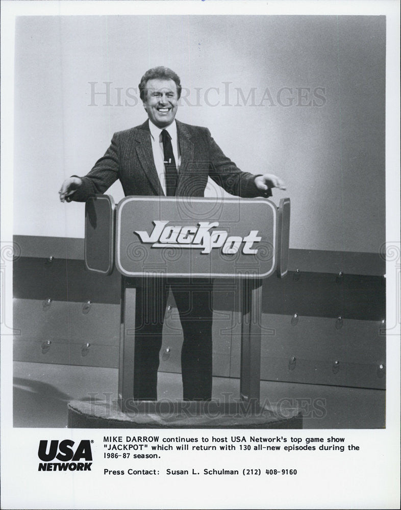 1986 Press Photo Mike Darrow host "Jackpot" on USA network. - Historic Images