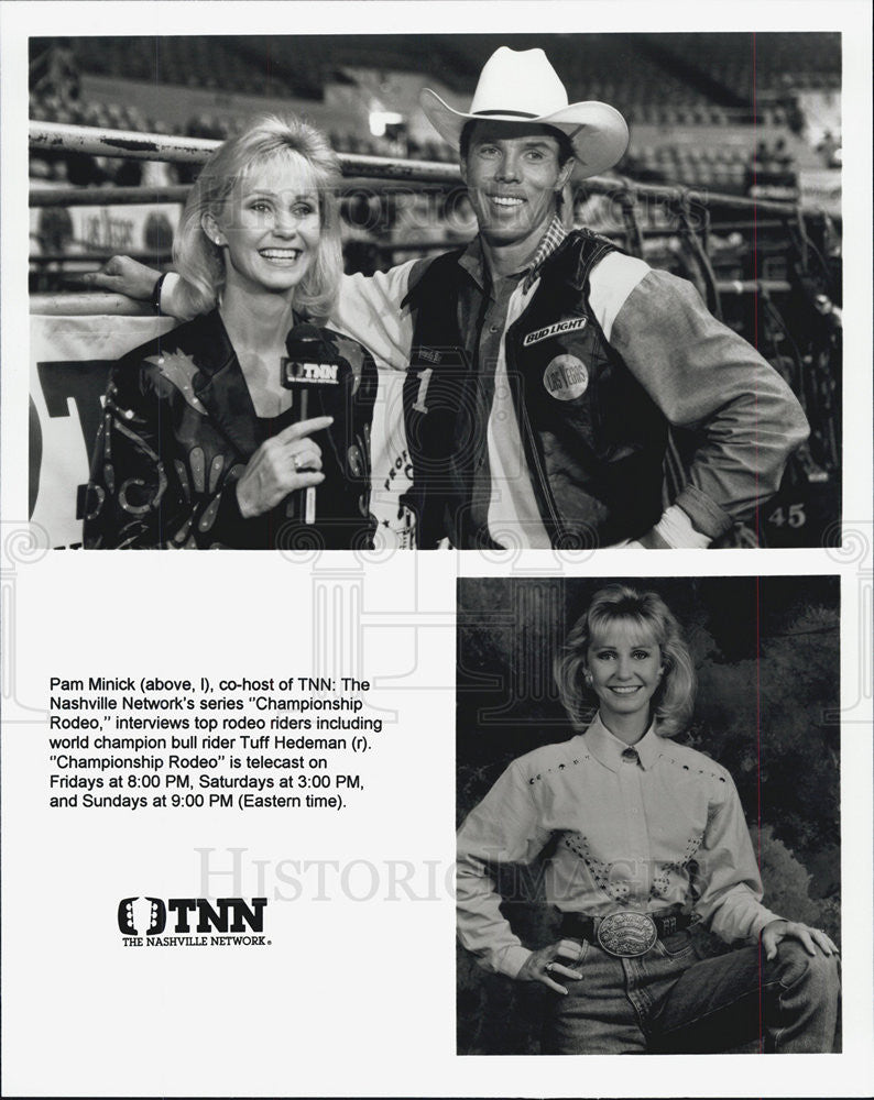 1980 Press Photo Pam Minick &amp; Tuff Hedeman on &quot;Championship Rodeo&quot;TNN - Historic Images