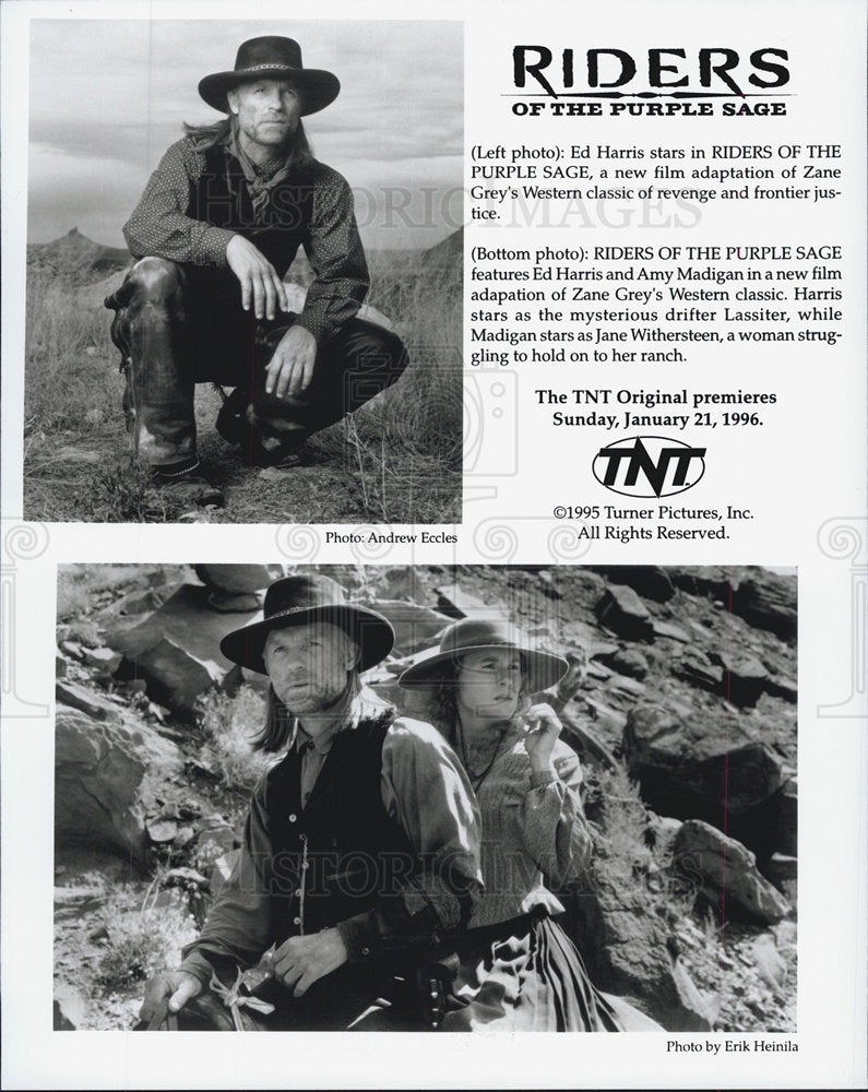 1995 Press Photo of Ed Harris &amp; Amy Madigan in &quot;Riders of the Purple Sage&quot;