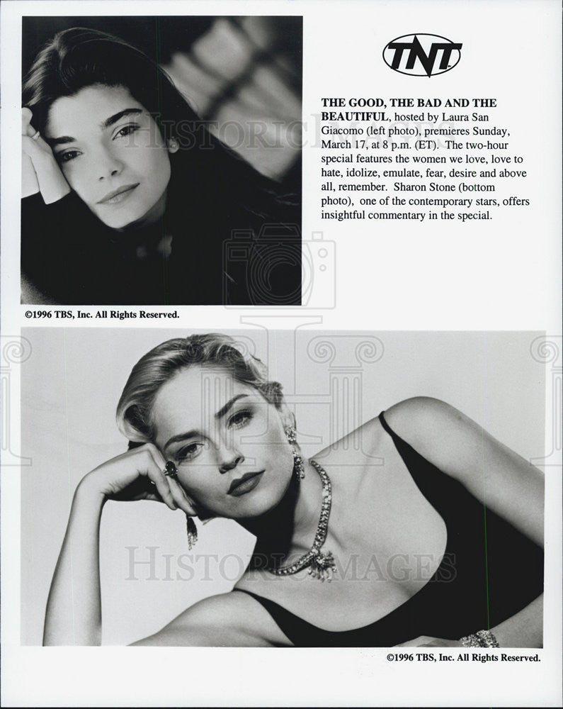 1996 Press Photo of Laura San Giacomo &amp; Sharon Stone - Historic Images