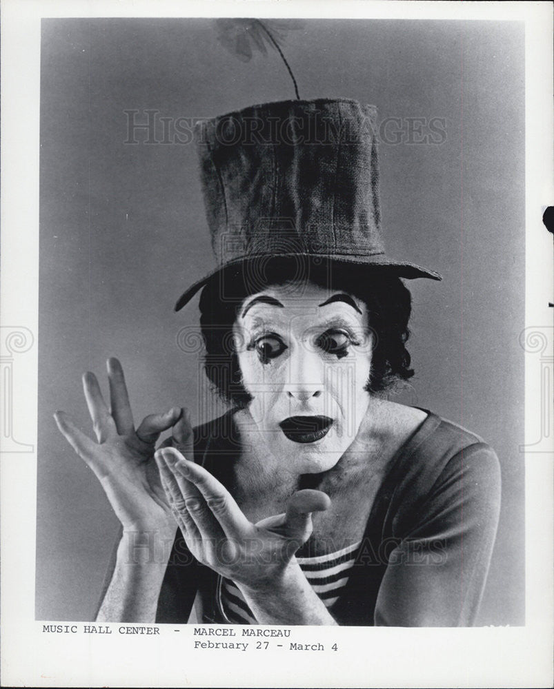 Press Photo Marcel Marceau Music Hall Center Mime Act - Historic Images