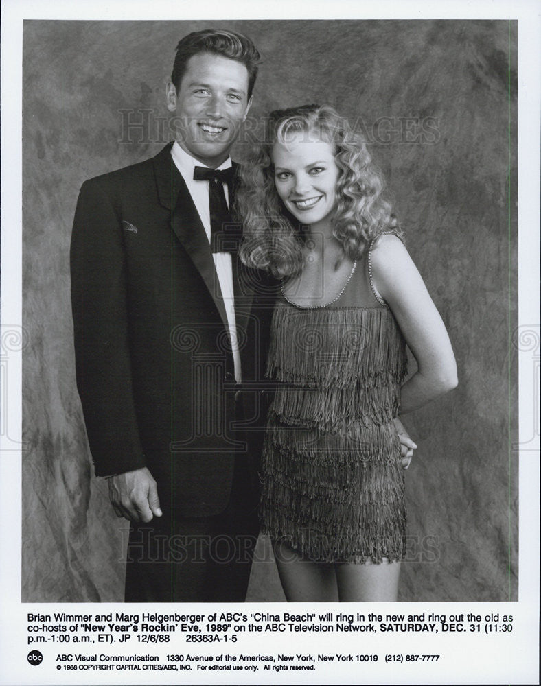 1988 Press Photo Brian Wimmer and Marg Helgenberger on New Years Rockin Eve 1989 - Historic Images