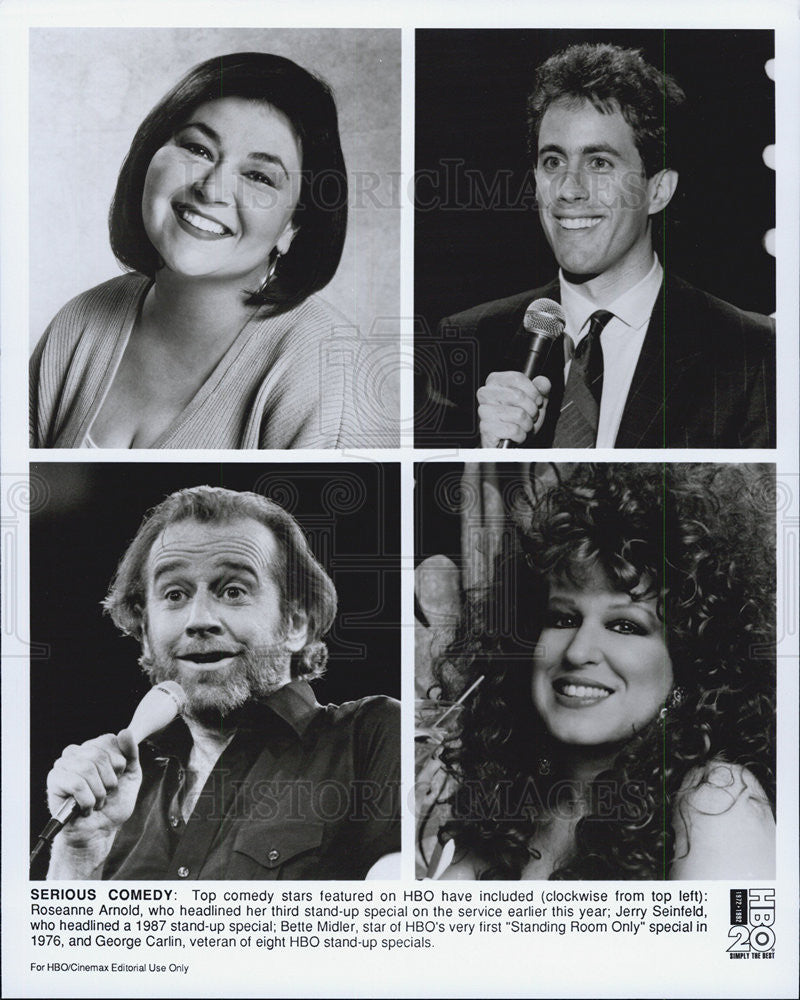 1976 Press Photo Roseanne Arnold, Jerry Seinfield, Bette Midler, George Carlin - Historic Images