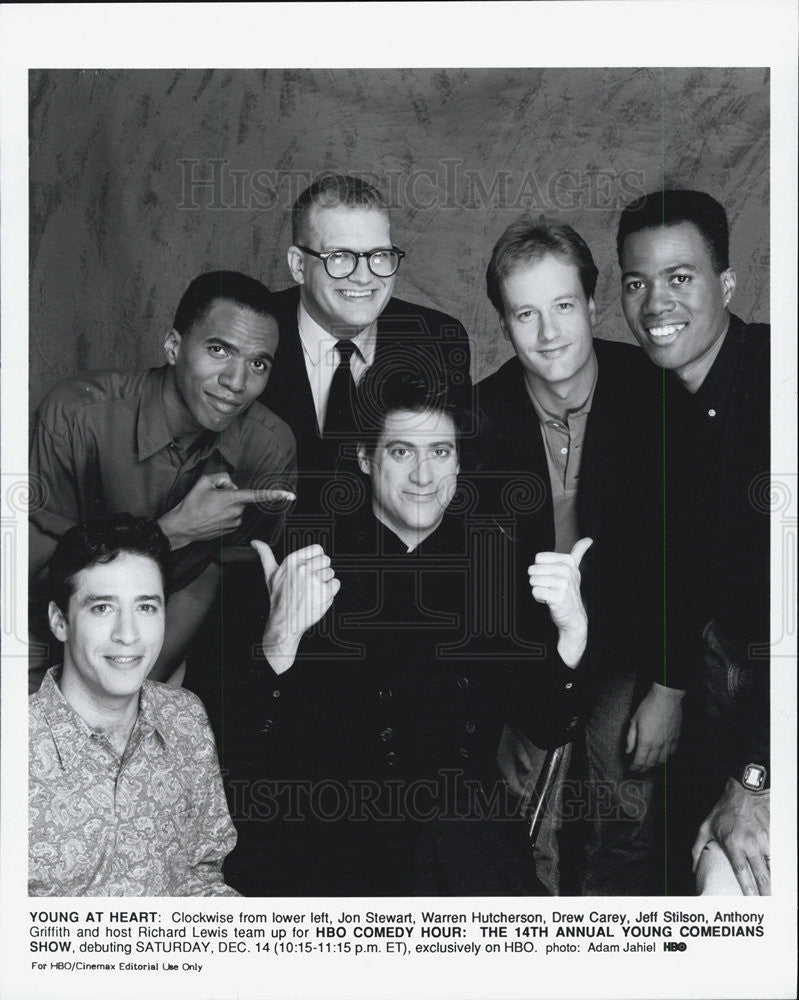 Press Photo Jon Stewart, Warren Hutcherson, Drew Cary, Jeff Stilson - Historic Images