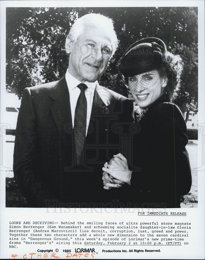 1985 Press Photo Actor Sam Wanamaker and Andrea Marcovicci - Historic Images