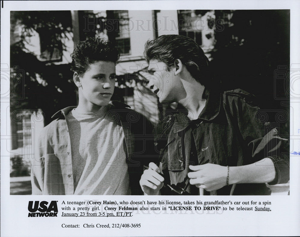 1988 Press Photo Cory Haim and Cory Feldman in &quot;License to Drive&quot; - Historic Images