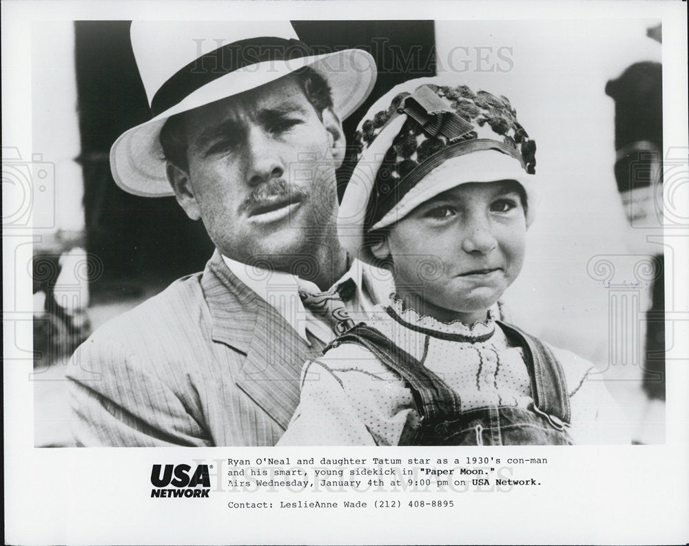 1973 Press Photo Ryan O&#39;Neal and daughter Tatum O&#39;Neal star in &quot;Paper Moon&quot; - Historic Images
