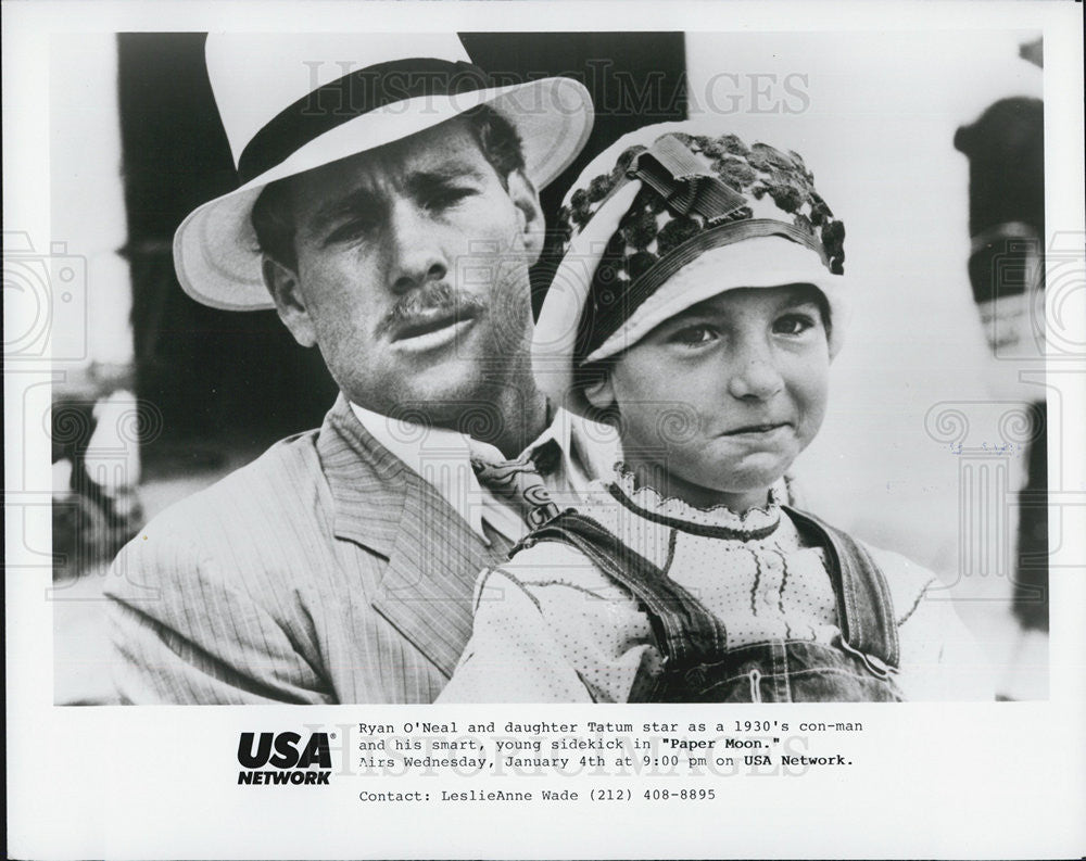 1973 Press Photo Ryan O'Neal and daughter Tatum O'Neal star in "Paper Moon" - Historic Images